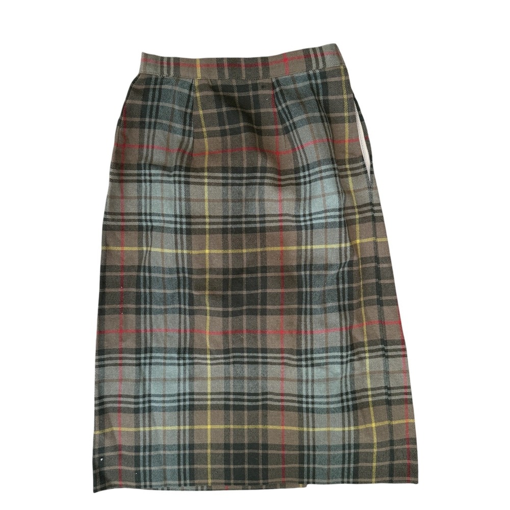 Vintage Plaid Midi Skirt Women's Classic Tartan Wool Blend A-Line